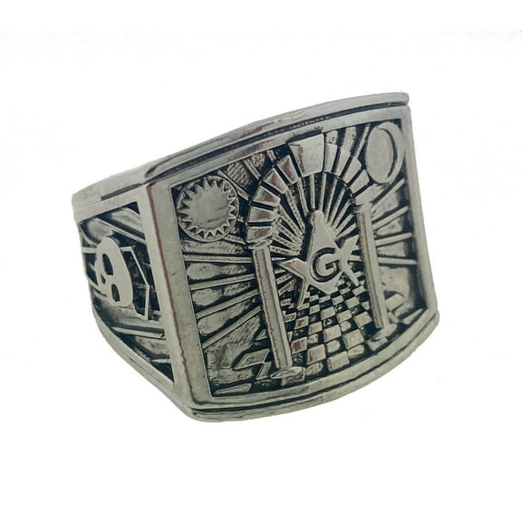 Master Masons Lodge Freemason Ring - Masonic Ring Hall, Pillars & Skull Design