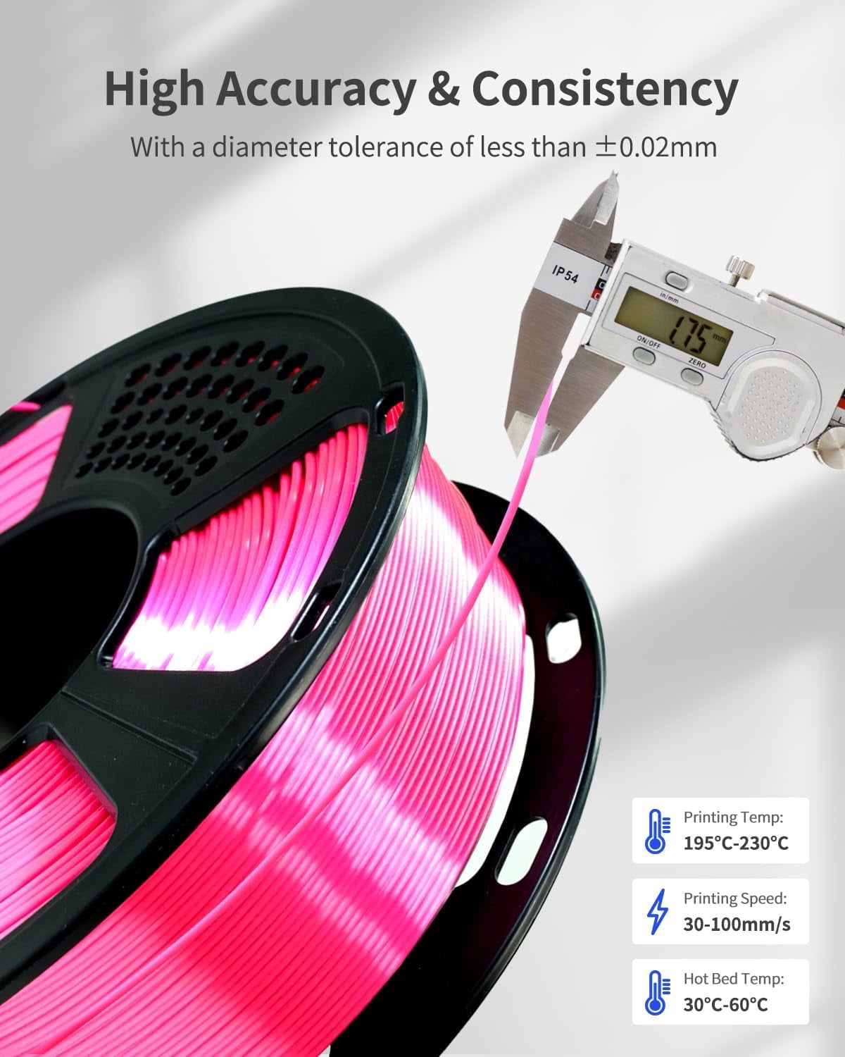 Silk PLA Filament 1.75mm Magenta, Shiny Silk Pink 3D Printer Filament 1kg (2.2lbs), Reduced Stringing, Dimensional Accuracy +/-0.02mm, Enhanced Toughness, Neatly Wound, Vacuum Packed, DIY Décor