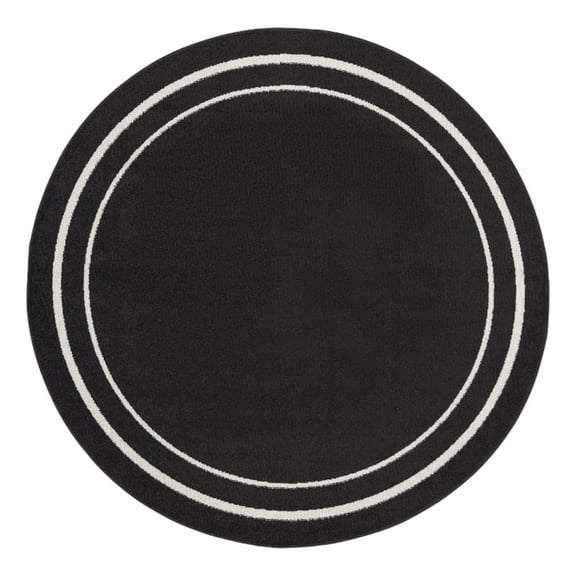 Pemberly Row 6' Round Black Ivory Contemporary Indoor/Outdoor Rug