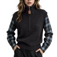 thumbnail image 2 of THNCYX Half Zip High Neck Long Sleeve Knit Tops For Women Colorblock Casual Winter Sweaters Soft Comfort Womens Sweaters Modern Look, 2 of 5