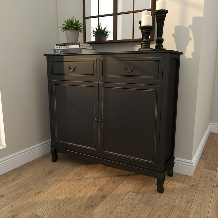 DecMode 39 x 36 Black Wood Vintage Style 2 Drawers 1 Shelf and 2 Doors Cabinet 1 Piece Walmart