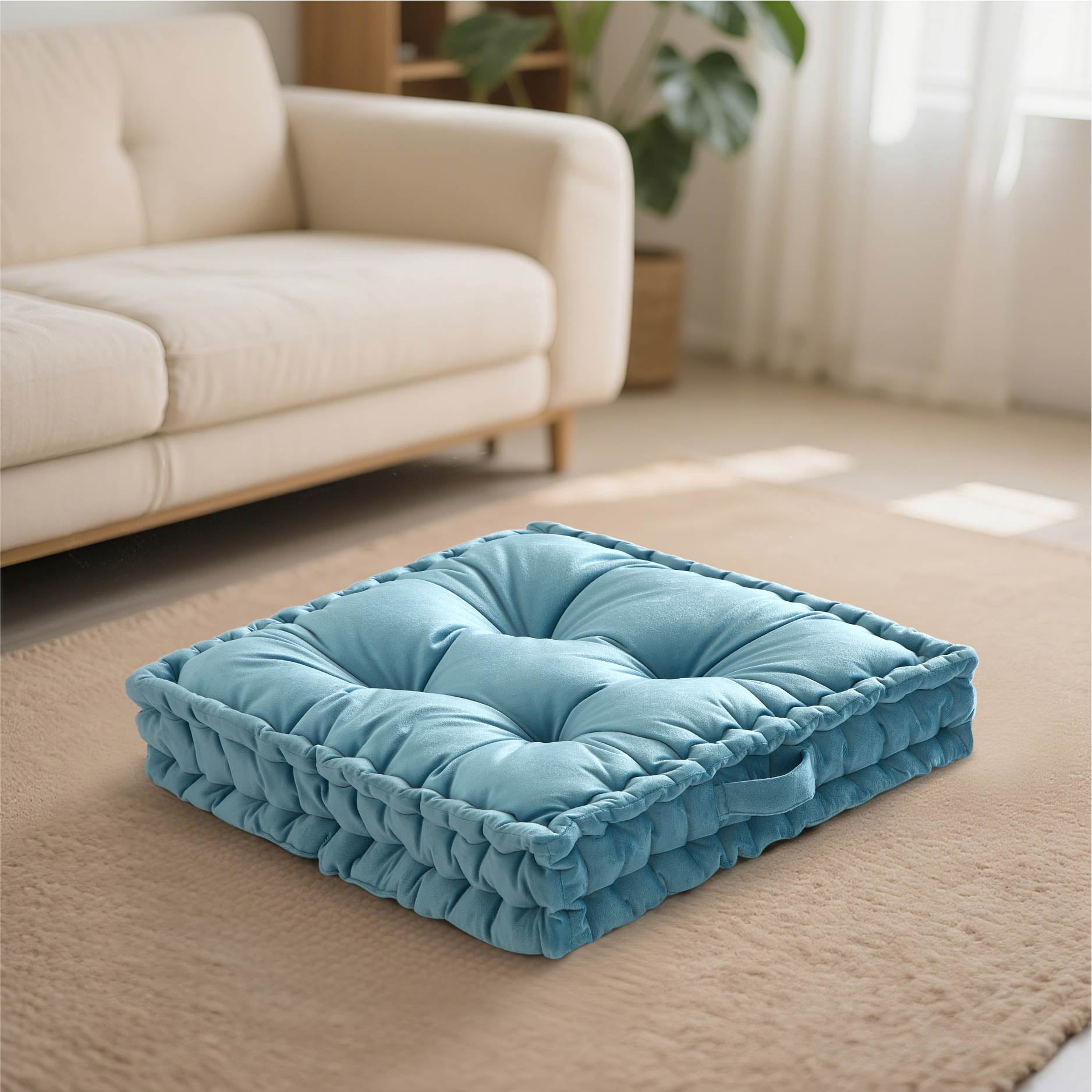 Mainstays 20" x 20" Blue Cameo  Decorative Velvet Floor Pillow