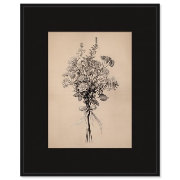 Delicate Graphite Bouquet II Canvas Print Botanical Art by Art Remedy, Black Frame, 16 x 20