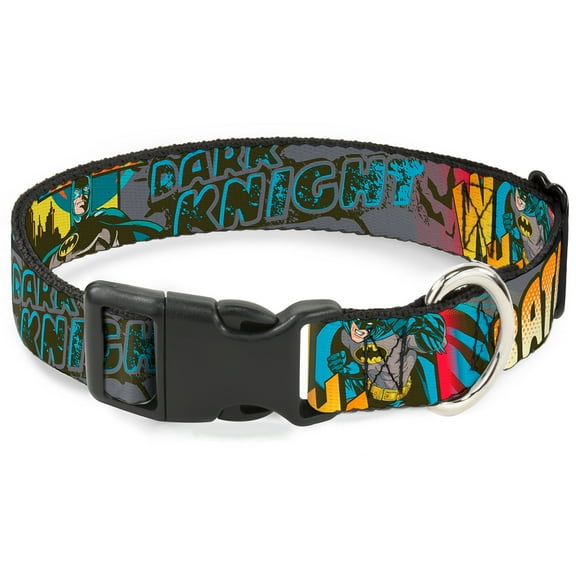 DC Comics Pet Collar, Dog Collar Plastic Buckle, Batman Dark Knight, 11 to 16.5 Inches 1.0 Inch Wide
