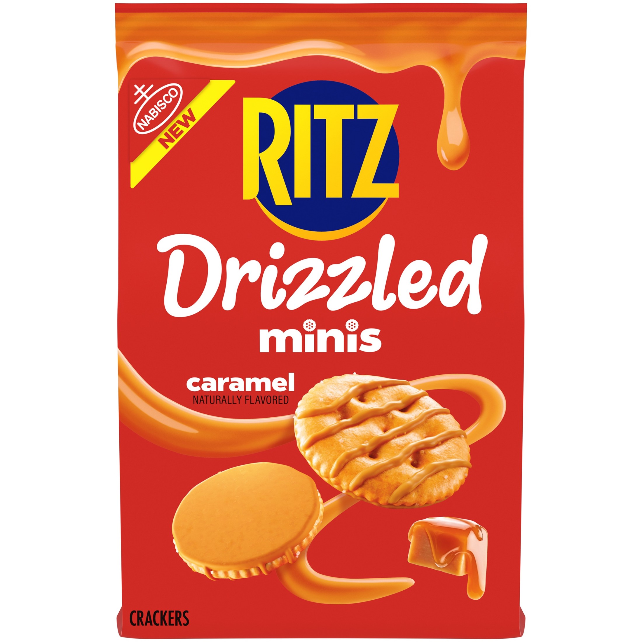 RITZ Drizzled Minis Caramel Crackers, Snacks for Kids and Adults, Party Snacks, 8 oz