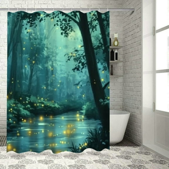 BCIIG Fireflies Bathroom Shower Curtain Set 100% Polyester with Hooks 36"x72
