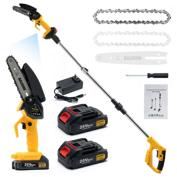 2-in-1 Cordless Pole Saw, Electric Chainsaw With 5.25 ft Telescopic Pole, 6 INCH, 2*1.5Ah Lithium Battery, Quick-Change Chain Heavy-Duty Metal Construction