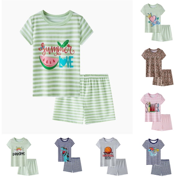 Toddler Boys' 2-Piece Outfit Set Children's Short Sleeve Cartoon Print Tops and Shorts Casual Loose Sleepwear Sets Size 3-4T ,Green