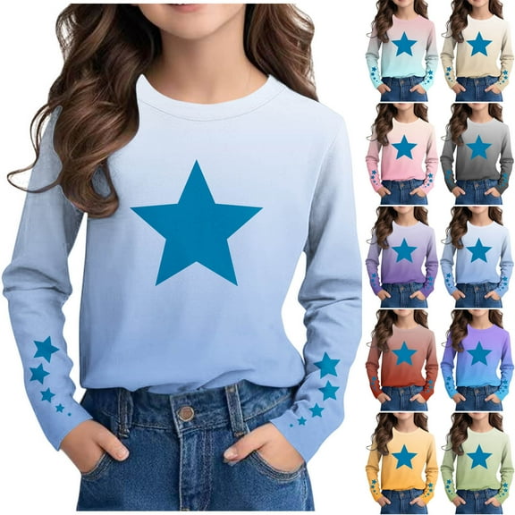 Avtoify Girls Long Sleeve Shirts Casual, Toddler Girls Fall Clothes, Long-Sleeved Printed Shirt with Round Collar, Leisure and formal Casual Shirt, Round Collar Shirt