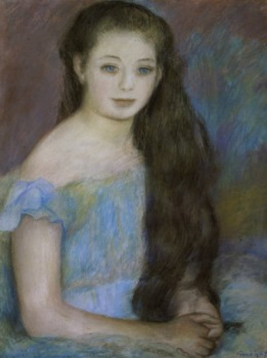 Posterazzi Young Girl With Dark Brown Hair and Blue Eyes (Jeune Fille Brune aux Yeux Bleus) 1887 Pierre-Auguste Renoir Pastel Bridgestone Museum of Art Tokyo Canvas Art - Pierre-Auguste Ren