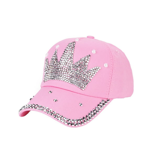 Ayyufe Fashion Women Crown Faux Pearl Rhinestone Baseball Cap Snapback Outdoor Sun Hat