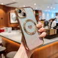 thumbnail image 4 of Compatible with iPhone 14 Plus Magnetic Glitter Bling Case, Luxury Love Heart Pattern Plating Case, Compatible with MagSafe for Women Girls Shockproof Soft Rubber TPU Back Cover, Gold, 4 of 11