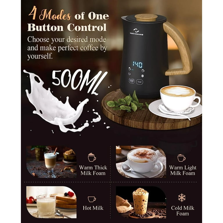 JoooDeee Milk Frother,4-in-1 Electric Milk Frother Non-Stick Steamer,Touch  Screen,Fast,Quiet,Large Capacity,Automatic Hot and Cold Foam Maker and Milk  Warmer, 10oz/300ml, 500W Easy to Clean Black 