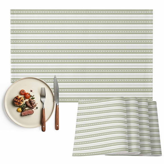 Placemats Set of 4, Sage Green Lines Stripe Place Mats Classic Striped Tablemats Washable Placemat Table Decoration for Kitchen Table Dinner Party Home Decor Indoor Outdoor 13x19 Inch