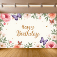 thumbnail image 3 of Floral Design Birthday Banner Butterfly Flowers Decorative Banner Happy Birthday for Garden Party Kids Celebration Outdoor Event, 3 of 8