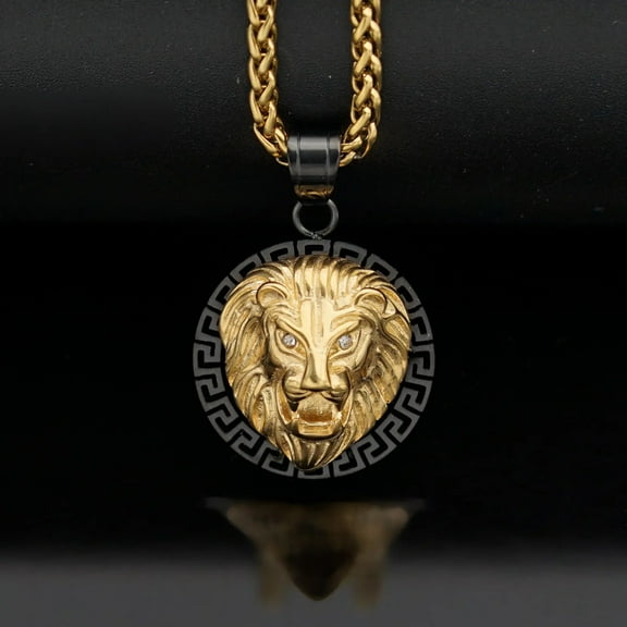 14K Yellow Gold vacuum hollow lion head point drill pendant for men