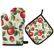 Yayeee Oven Mitts and Pot Holder Set of 4 Heat Resistant Kitchen Gloves Baking Hot Pad, Apple Leaves Pattern