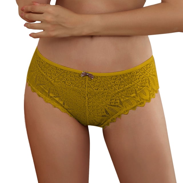 Gibobby conjunto de bragas Bragas para mujer, encaje de ganchillo, bragas con cordones, ropa interior calada Sexy(Amarillo, XXXL)