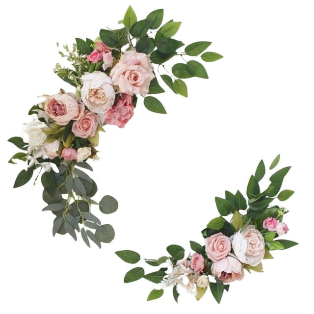 2 Pieces Wedding Arch Floral Swag Display Plant Centerpieces Artificial Flowers for Windows Ceremony Backdrop Decoration