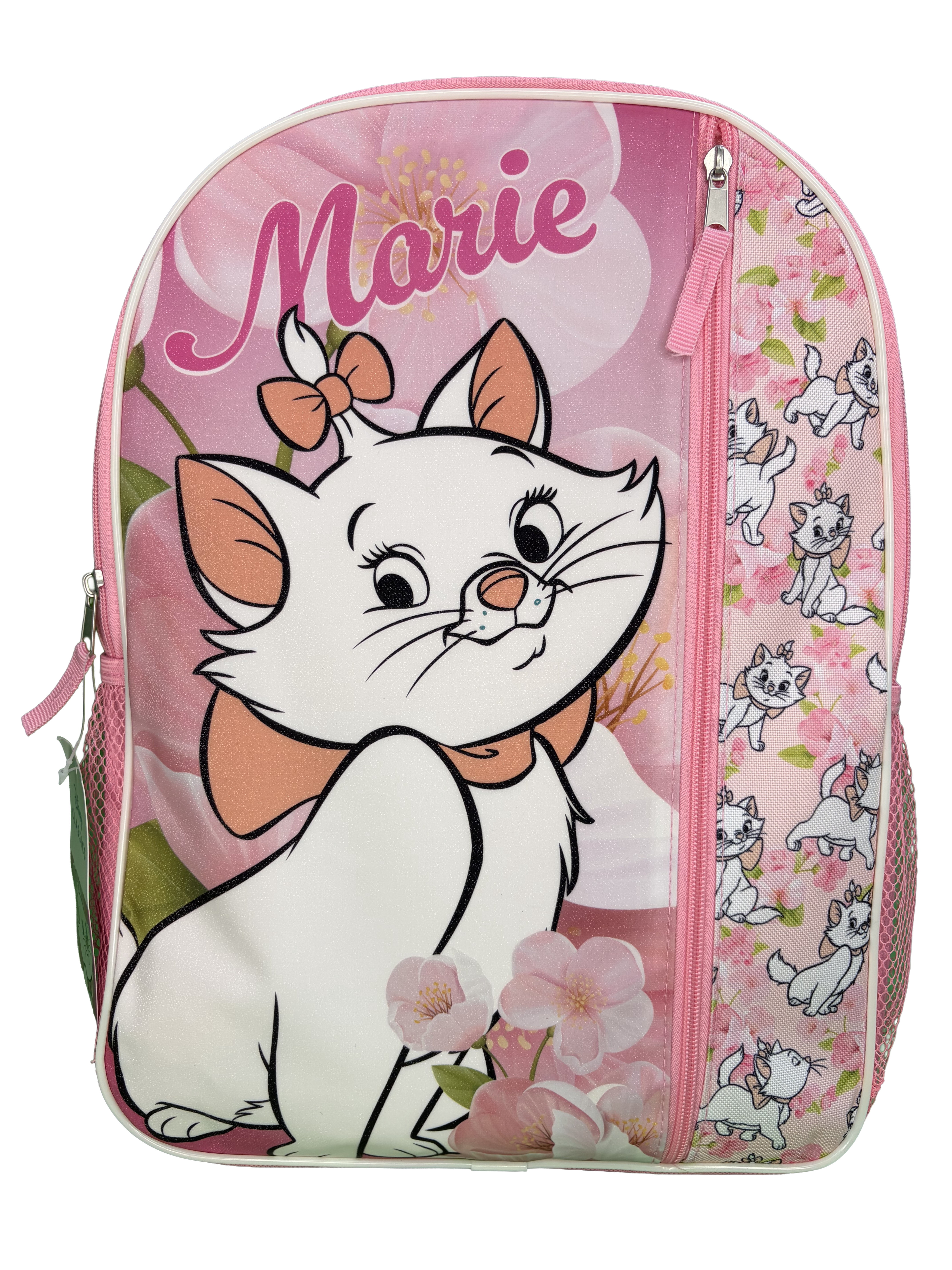 Disney Marie from The Aristocats 16" Pink Nylon School Backpack 16" for Girls, with a Large front Pocket