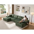 thumbnail image 3 of Modern U-Shaped Convertible Sectional Sofa, 4 Seaters Corduroy Upholstered Modular Couch With Double Chaise Lounge Arm Storage Cabinet For Living Room Apartment Office, 3 of 15