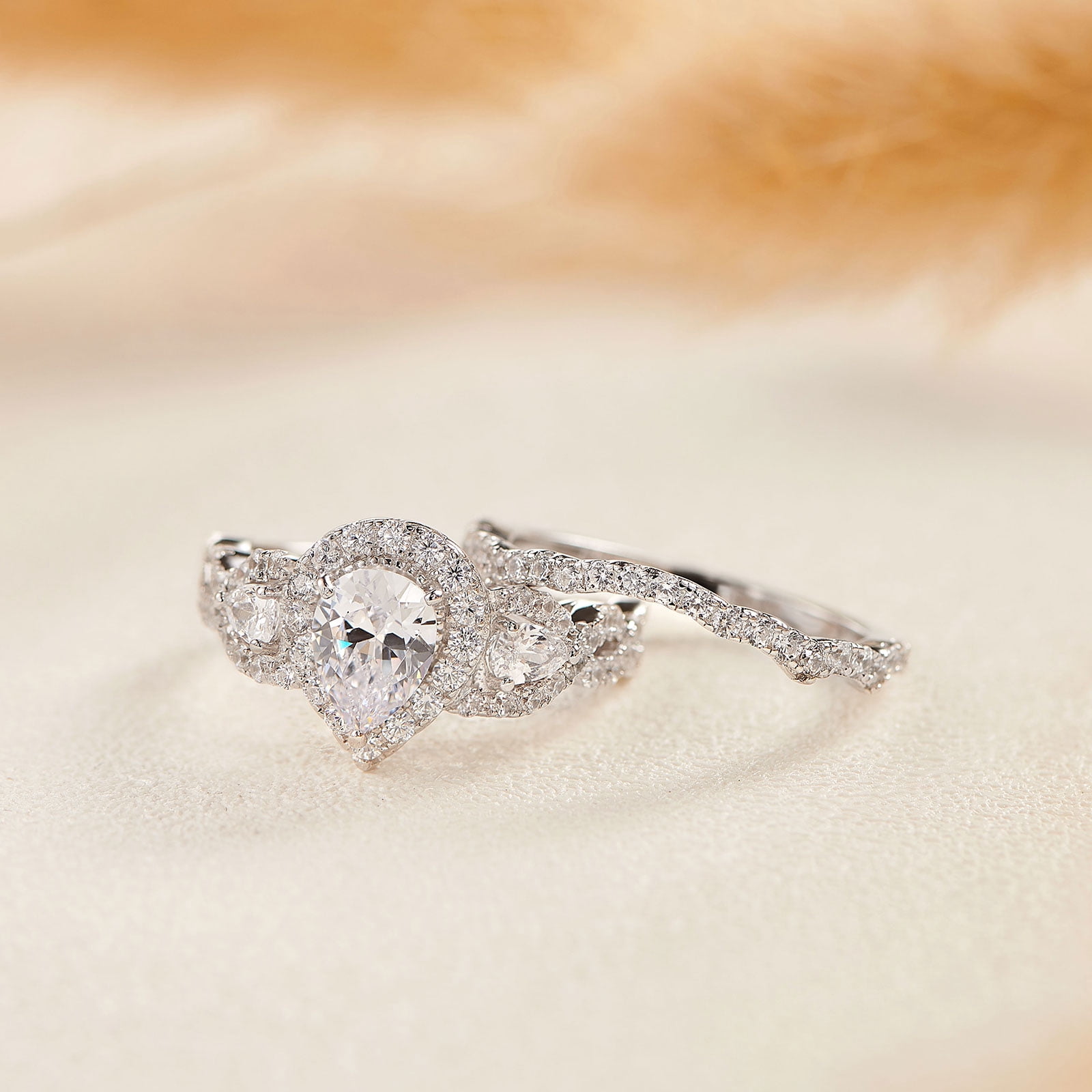 Newshe Engagement Wedding Ring Set For Women 925 Sterling Silver 2.5ct Pear Shape White Cz Size 9