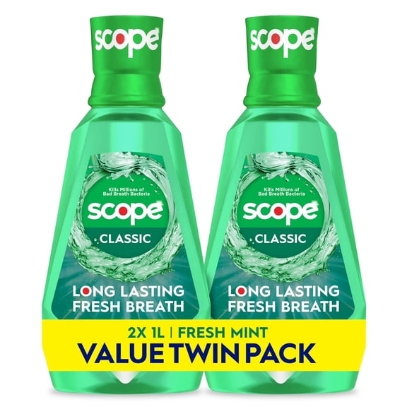 Scope Mouthwash, Classic, Fresh Mint, 1L, pack of 2