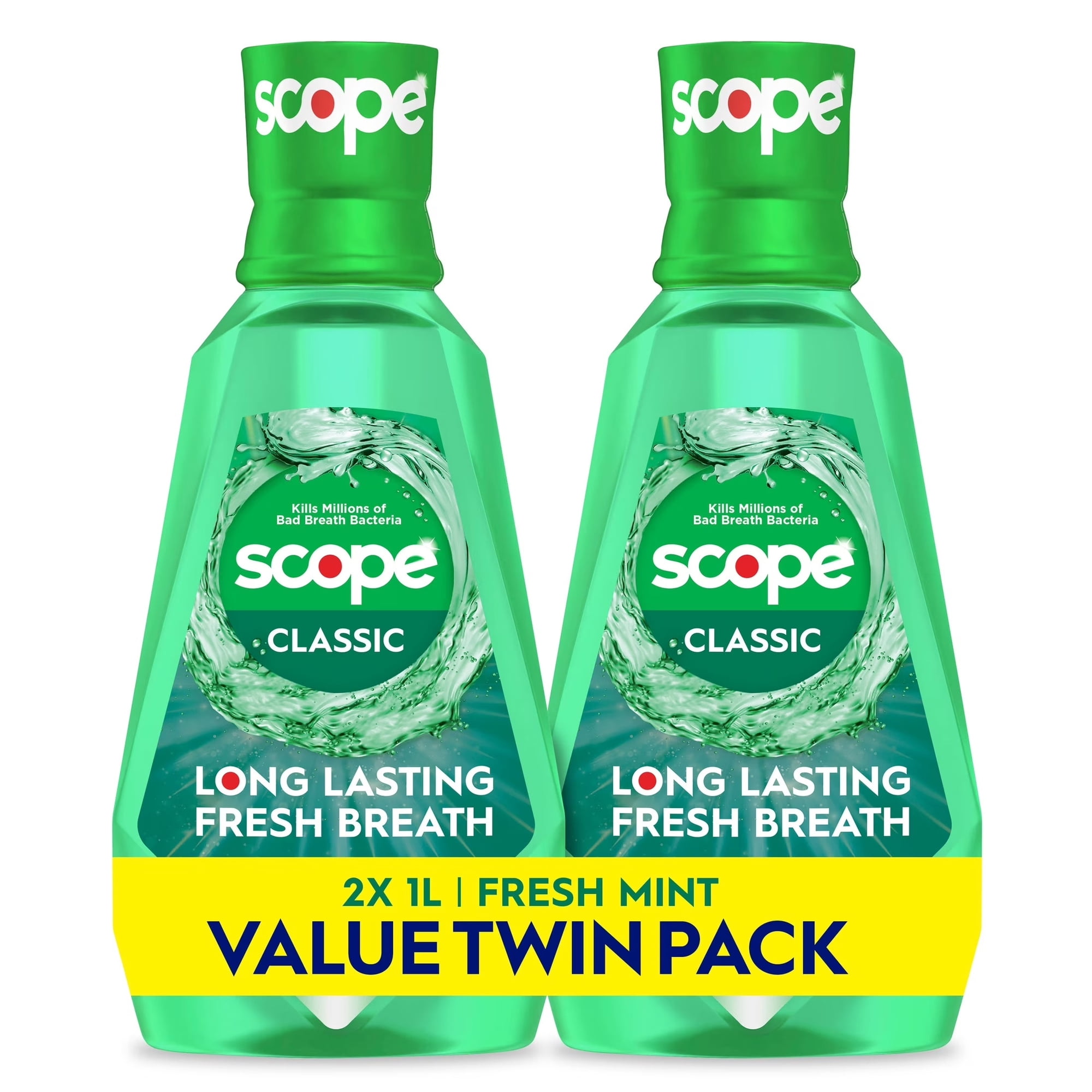 Scope Mouthwash, Classic, Fresh Mint, 1L, pack of 2