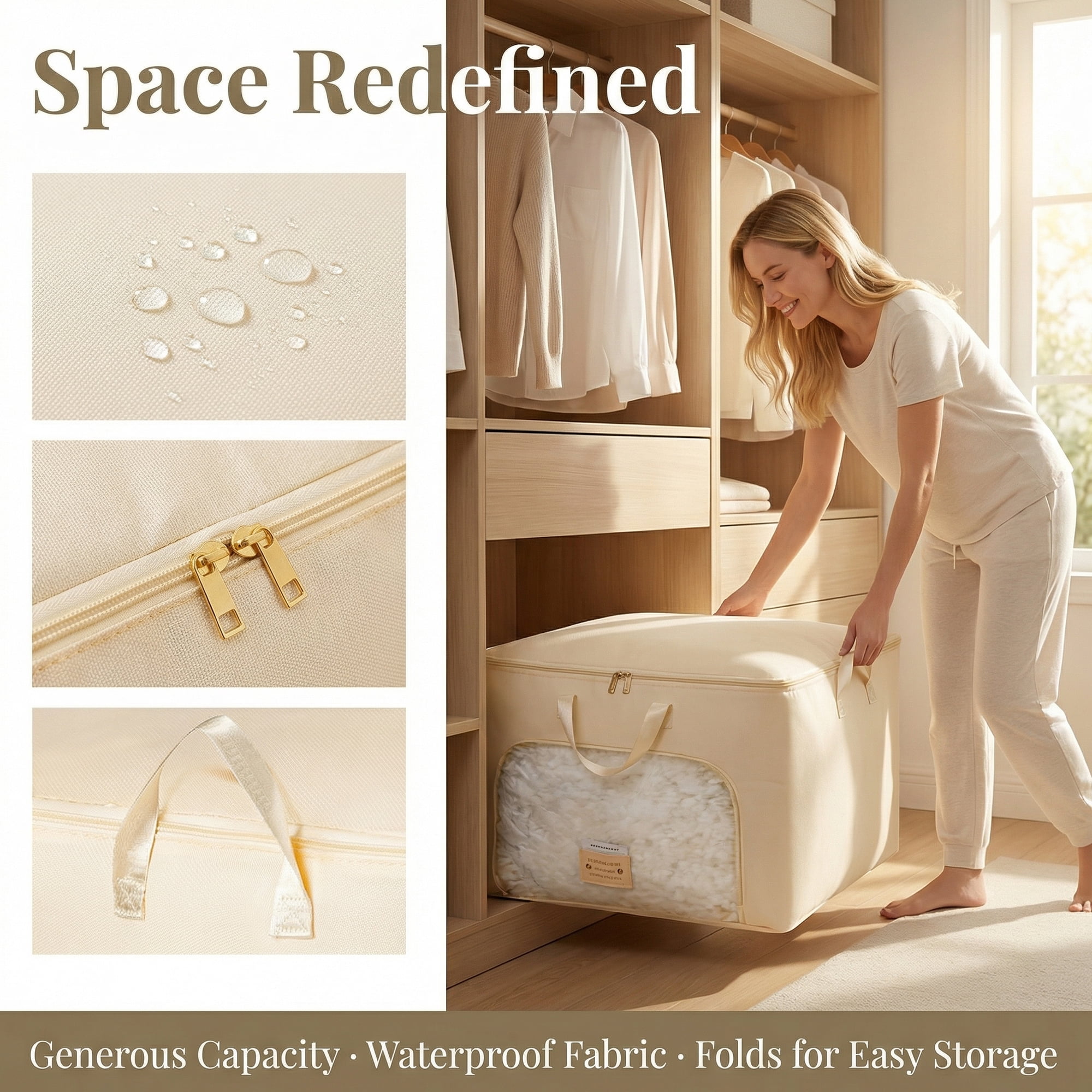 Unique Bargains Storage Bags with Handles for Organizing Bedroom Beige 23.6"x20.9"x13.8"