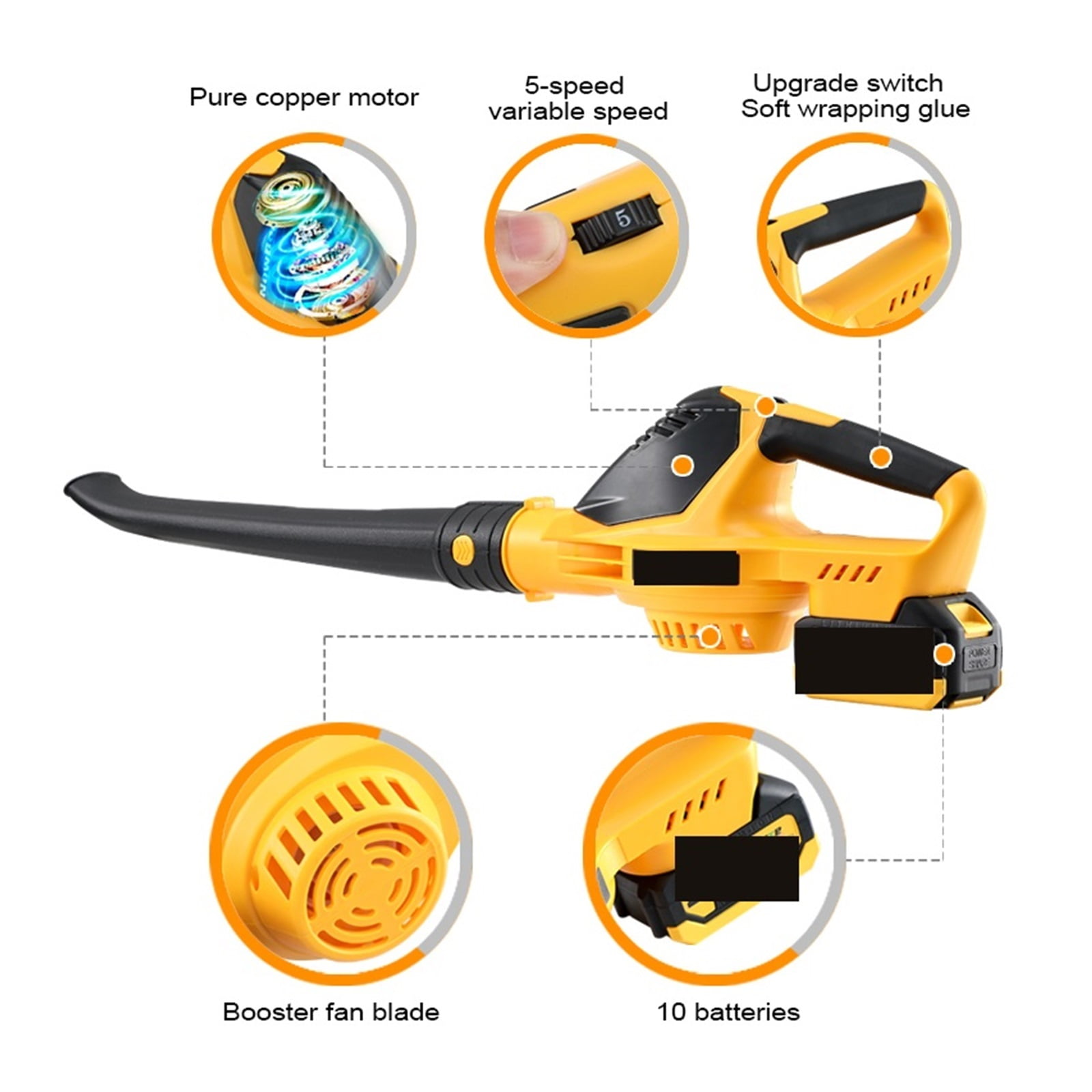 20V Electric Blower, Speed Adjustable Powerful 5000W Cordless Leaf Blower, Household Blowing Dust Blowing Snow Power Tools ,Powerful & Energy-Efficient