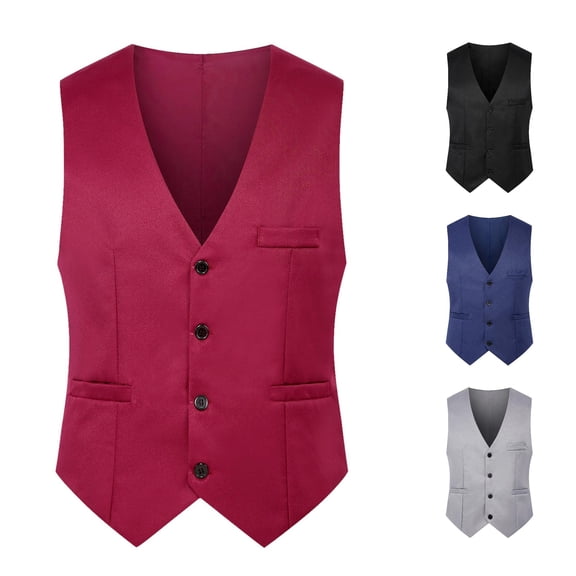 Zylarhe Mens Solid Wedding Dress Vest Coat British Leisure Slim Stage Classic Formal Tank Top for Groom Groomsmen Red XXXXL