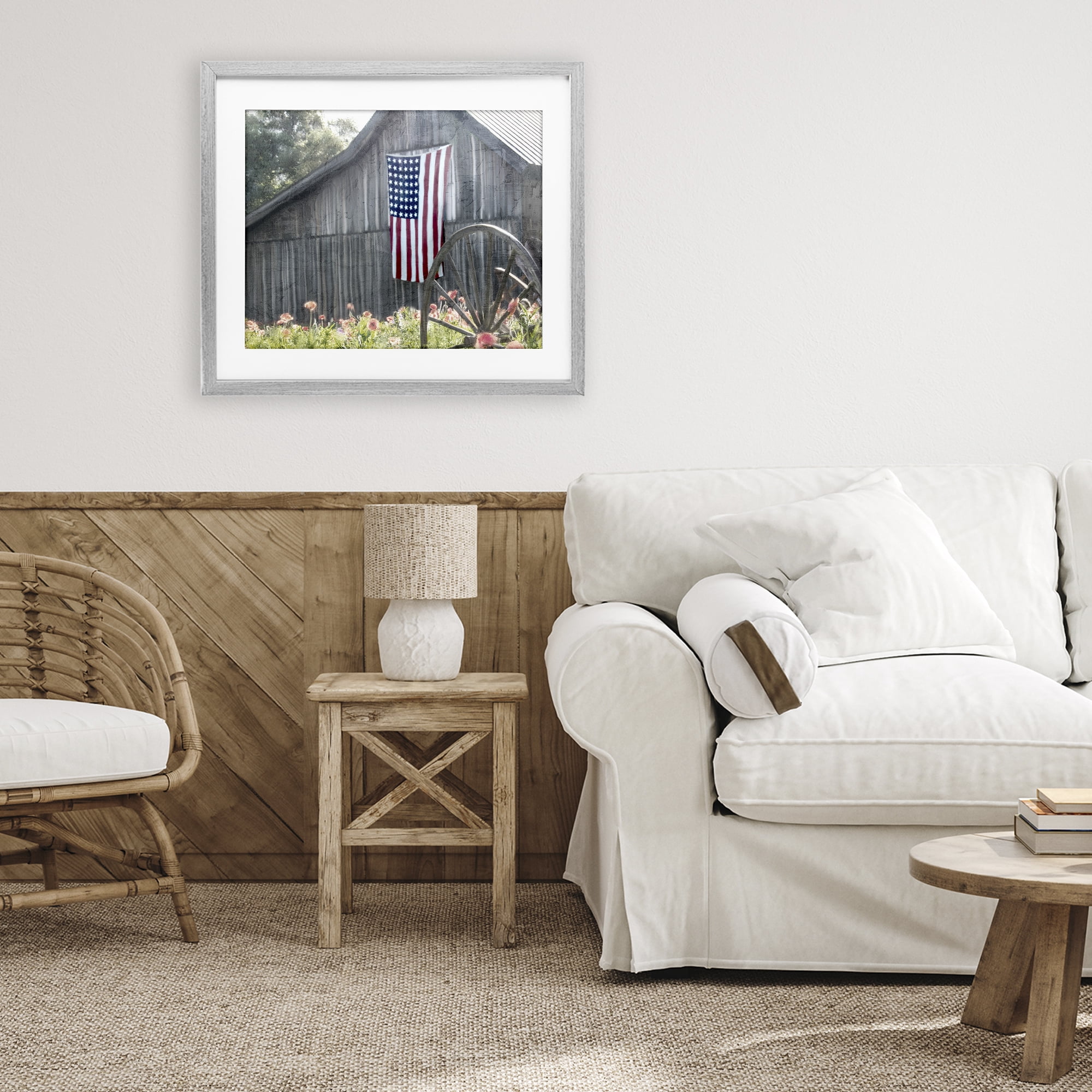 Stupell Industries USA Wagon Wheel Barn Gray Framed Print Under Glass, design by Kim Allen