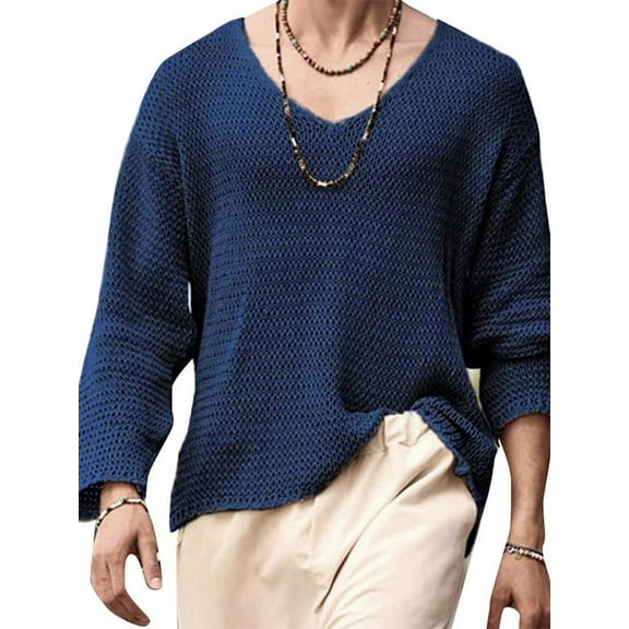 INCERUN Men's Fashion Simple V-Neck Long Sleeve Thin Knitted Sweater Top