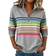 thumbnail image 2 of Women Hoodless Sweatshirt Striped Print Half Zip Pullover Sweatshirt Soft Casual Long Sleeve For Fall And Winter Comfort Grey L, 2 of 8