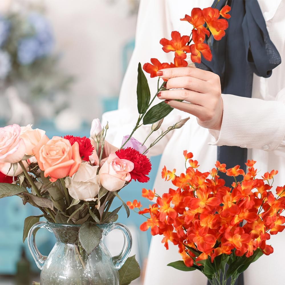 HUIANER 27'' Artificial Orchid Stems, 12Pcs Orange Silk Turquoise Orchids Flowers for Wedding Bridal Bouquet Boutonniere Wreath Table Centerpiece Outdoor Decor