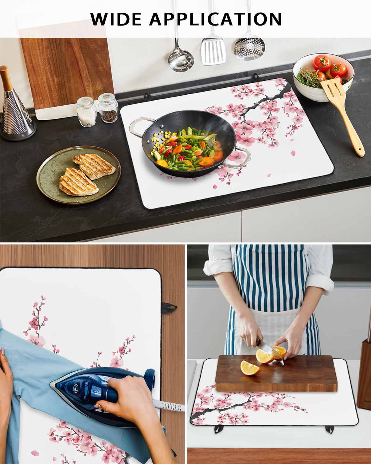 nqOlkjepod Large Induction Cooktop Protector Mat 36"x21", Pink Flower Stove Top Covers for Electric Stove, Spring Summer Botanical Floral Branches Stove Burner Cover Mats, Glass Top Stove Cover