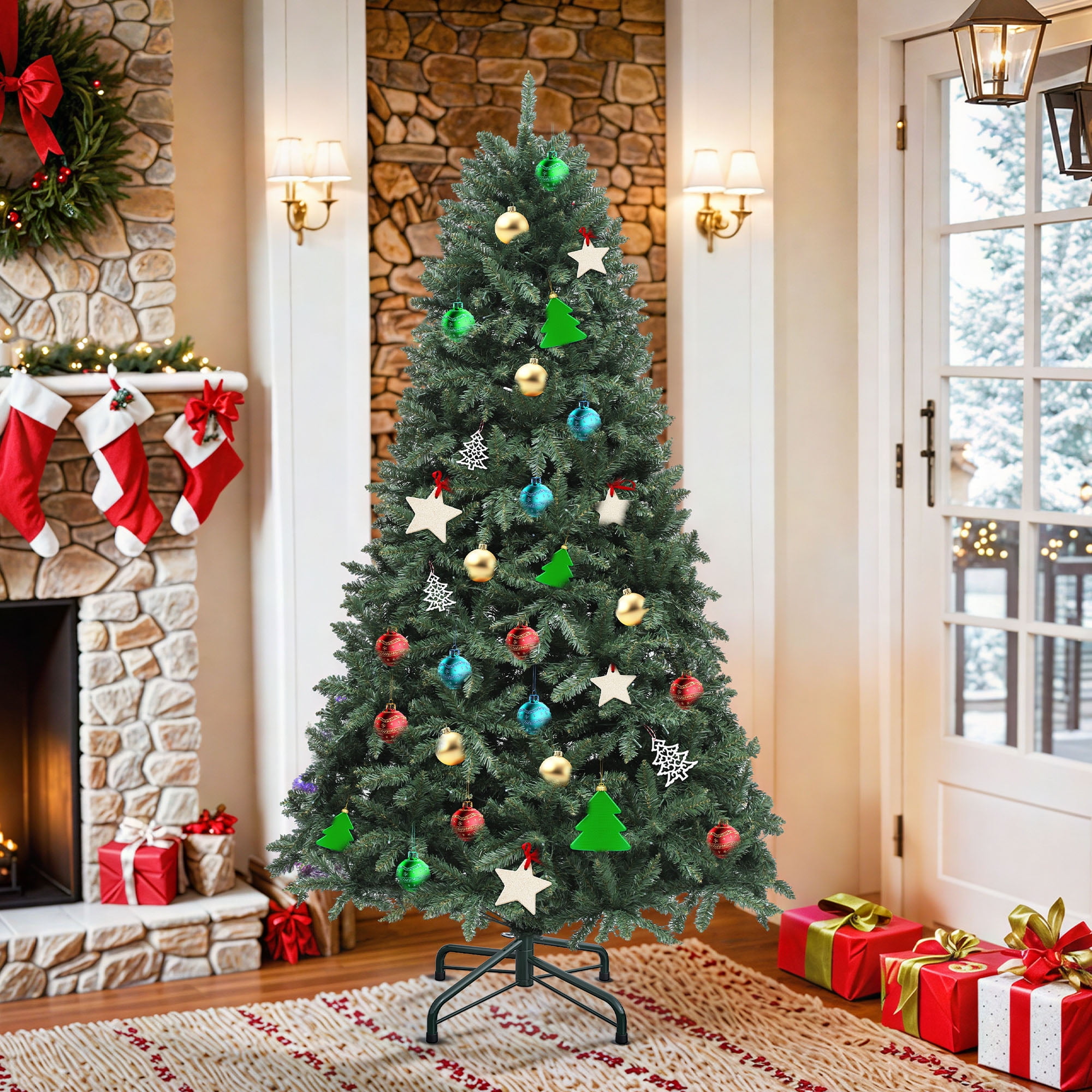 Uforic 6ft Pre-Lit Hinged Artificial Christmas Tree with 1399 Branch Tips & 300 LED Lights, Remote & RGB Smart Control, Green