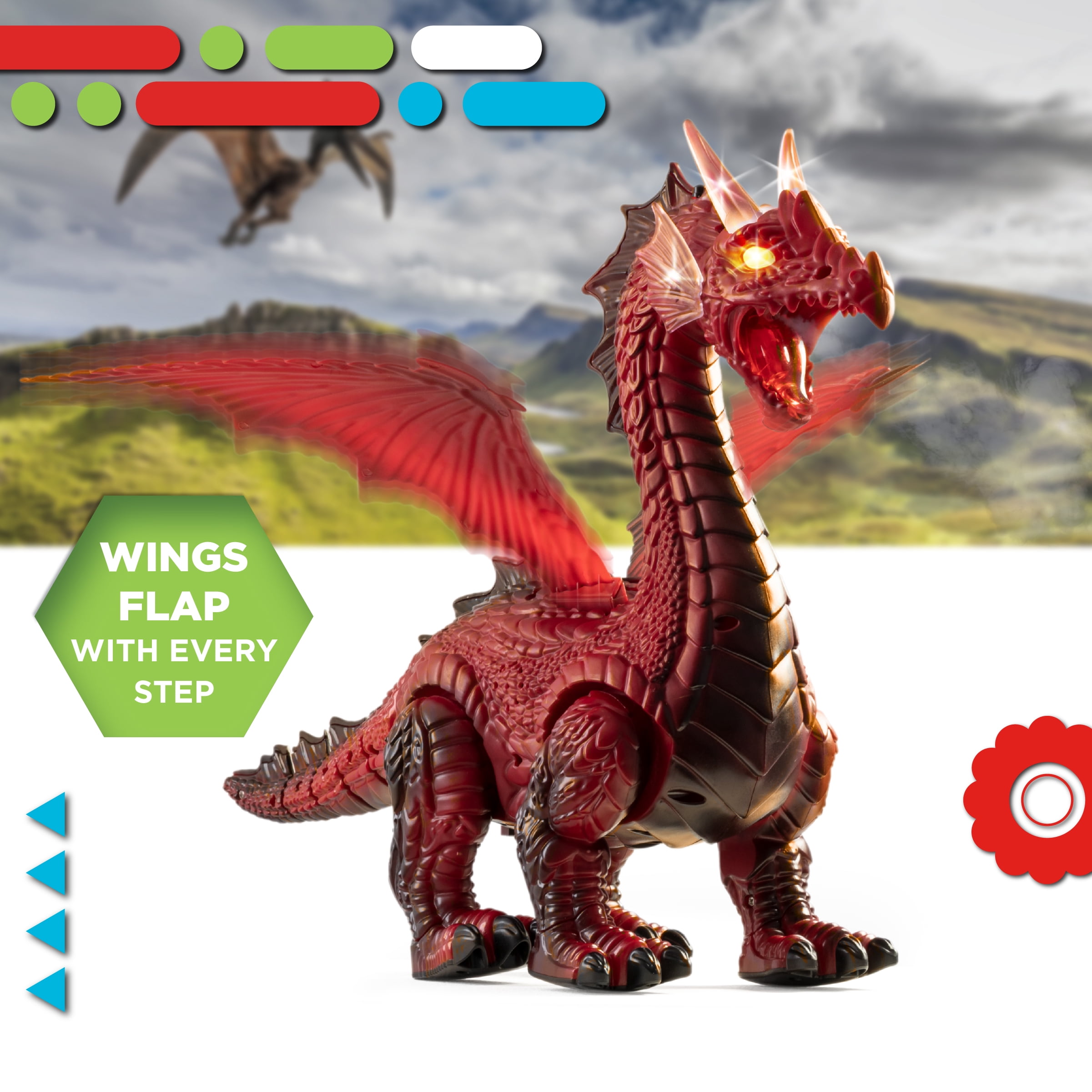 Discovery™ RC Dragon Smoke Breathing Pet Toy, Infrared Remote-Controlled Walking and Flapping Wings, Light Up Dragon Roars and Growls
