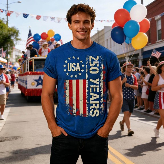 250 Anniversary USA Shirt Crewneck Pullover Tops Men's Tshirts Shirts Short Sleeve T Shirt America Crew Neck Tee