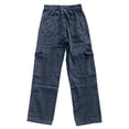 thumbnail image 5 of Bibifish Womens Jeans Dark Blue Elastic Waist Cargo Tapered Denim Pants Multi-Pocket Detail Relaxed Fit Casual Daily Wear Trendy Jeans, 5 of 5