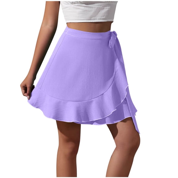 BUIGTTKLOP Mini Skirts for Women Wrap Short Skirt High Waisted Beach A Line Skirt Soft Casual Ruffle Cute Skirts