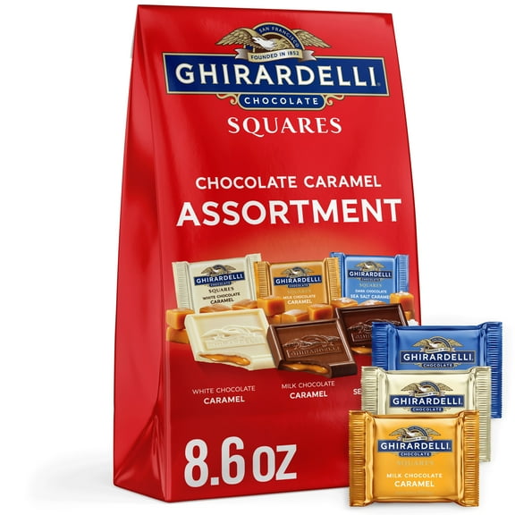 GHIRARDELLI Chocolate Candy SQUARES Assortment with Caramel Filling, 8.6 oz Bag
