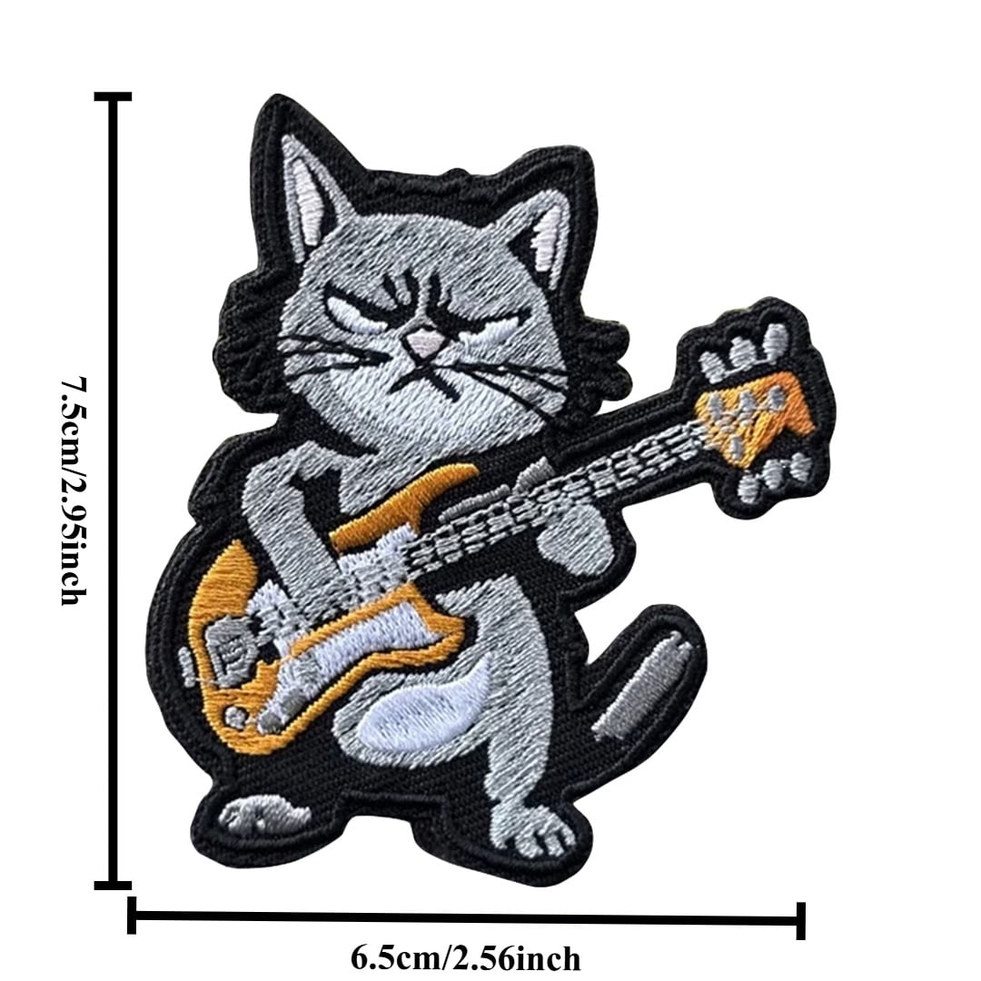 Funny Cat Playing Guitar Tactical Patch - Embroidered Morale Badge for Military, Army, and Backpack Accessories