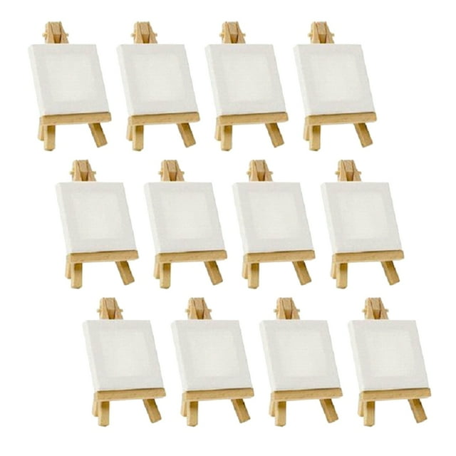 12Pcs Artists Mini Easel +3 Inch X3 Inch Mini Canvas Set Painting Kids Craft Diy Drawing Small Table Easel for School