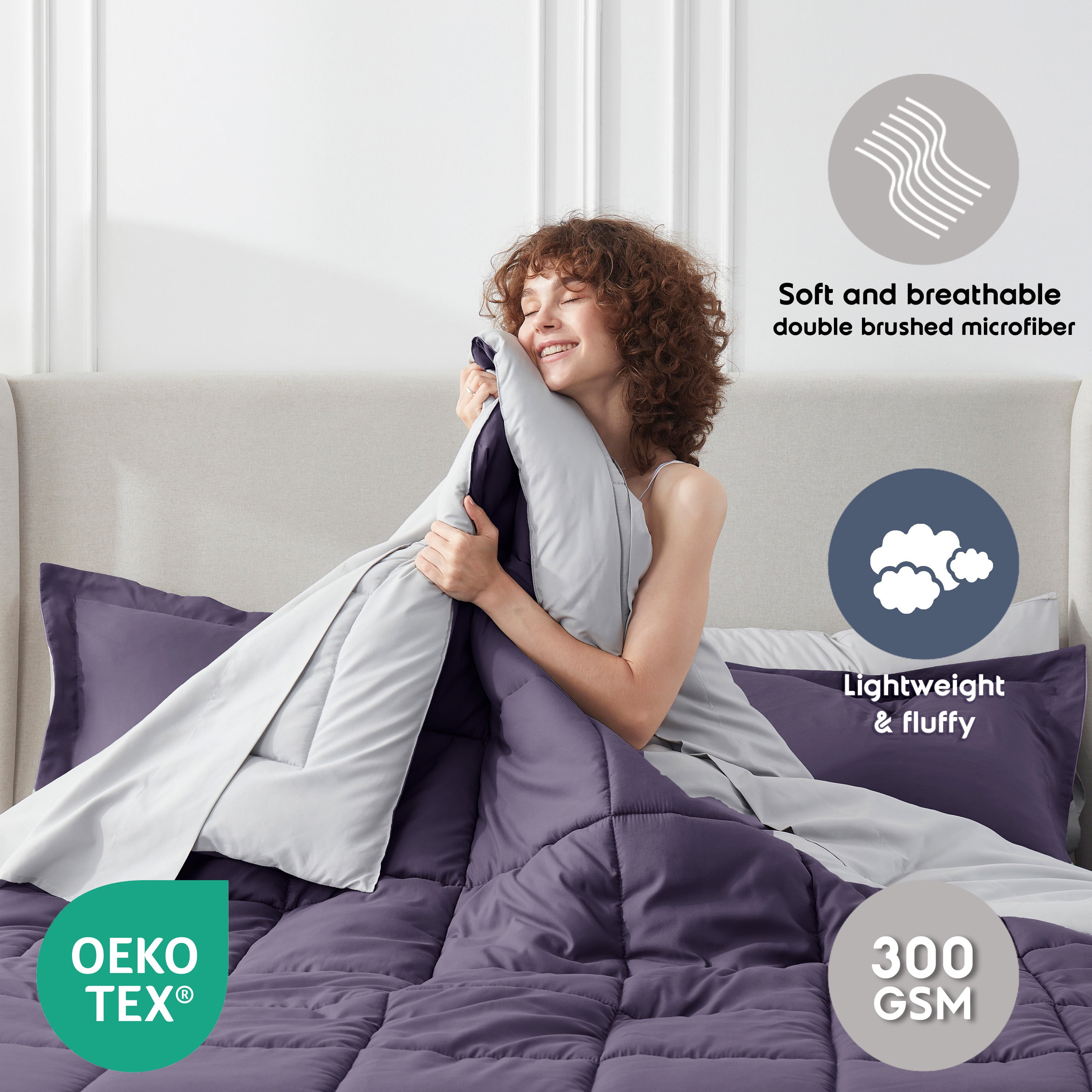 LammaLoe King Comforter Set, With King Sheets, Reversible Bed In A Bag 7 Piece, Bedding Set, Purple