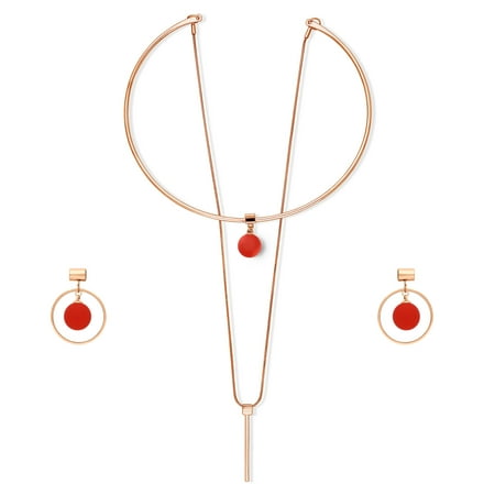 - Rose Gold Flashed Base Metal Ball Bead Bar Open Circle Choker Necklace and Earrings Set