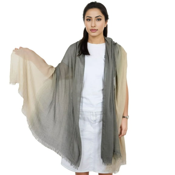 Lightweight Cotton Linen Scarf Gradient Colors Long Travel Scarf Wrap Shawl for Women 74.8" x 35.4"- Beige and Green