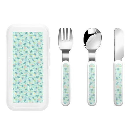 

Cauagu Sea Turtle Print 3-Pieces Toddler Cutlery Set Kids Silverware Set with Spoons Forks & Knife Stainless Steel Utensils for Kids Dishwasher Safe
