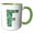 Green/White, variant on 3drose, Cute Green Four Leaf Clover Curly Cue Monogram Initial F, 11oz Two-tone Blue Mug