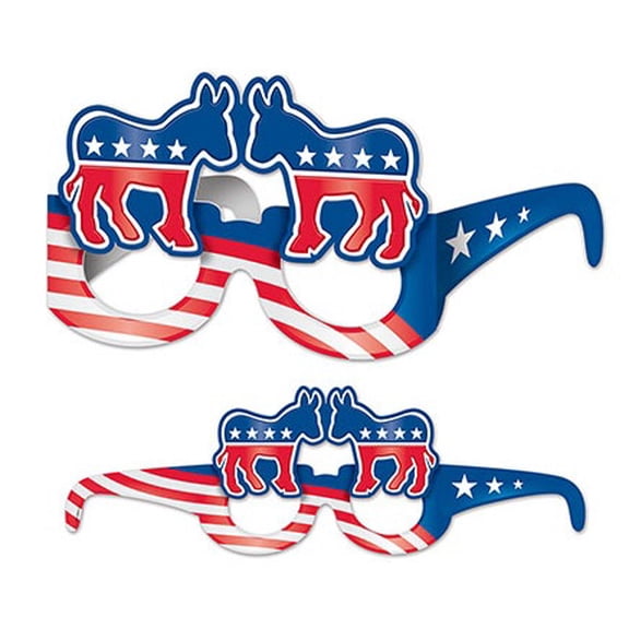 Club Pack of 12 White and Blue Donkey Democratic Eyeglasses Novelty Party Decors - One Size